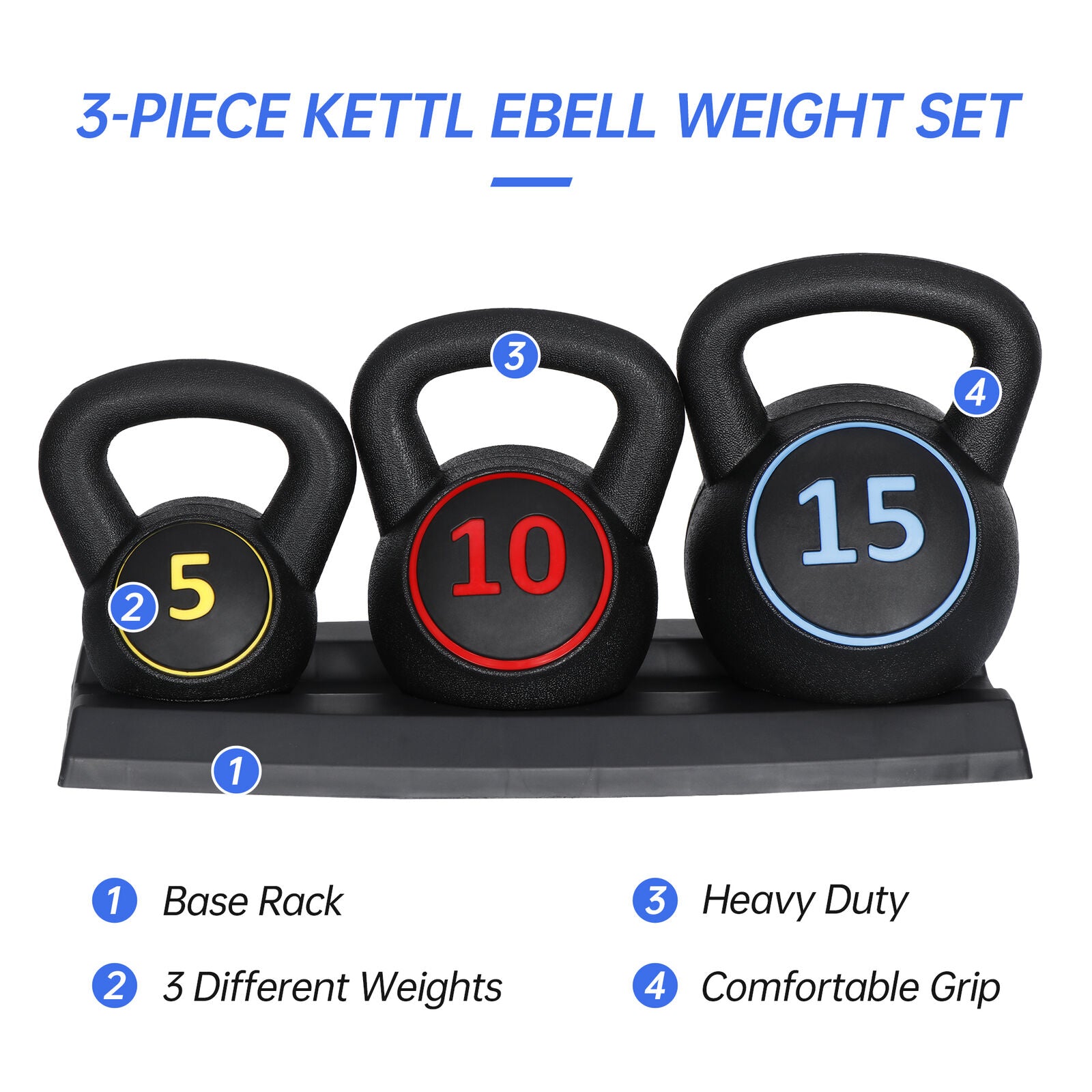 Transform Your Home Gym with Our Versatile 3-Piece Kettlebell Set – 5Lb, 10Lb, 15Lb with Convenient Storage Rack