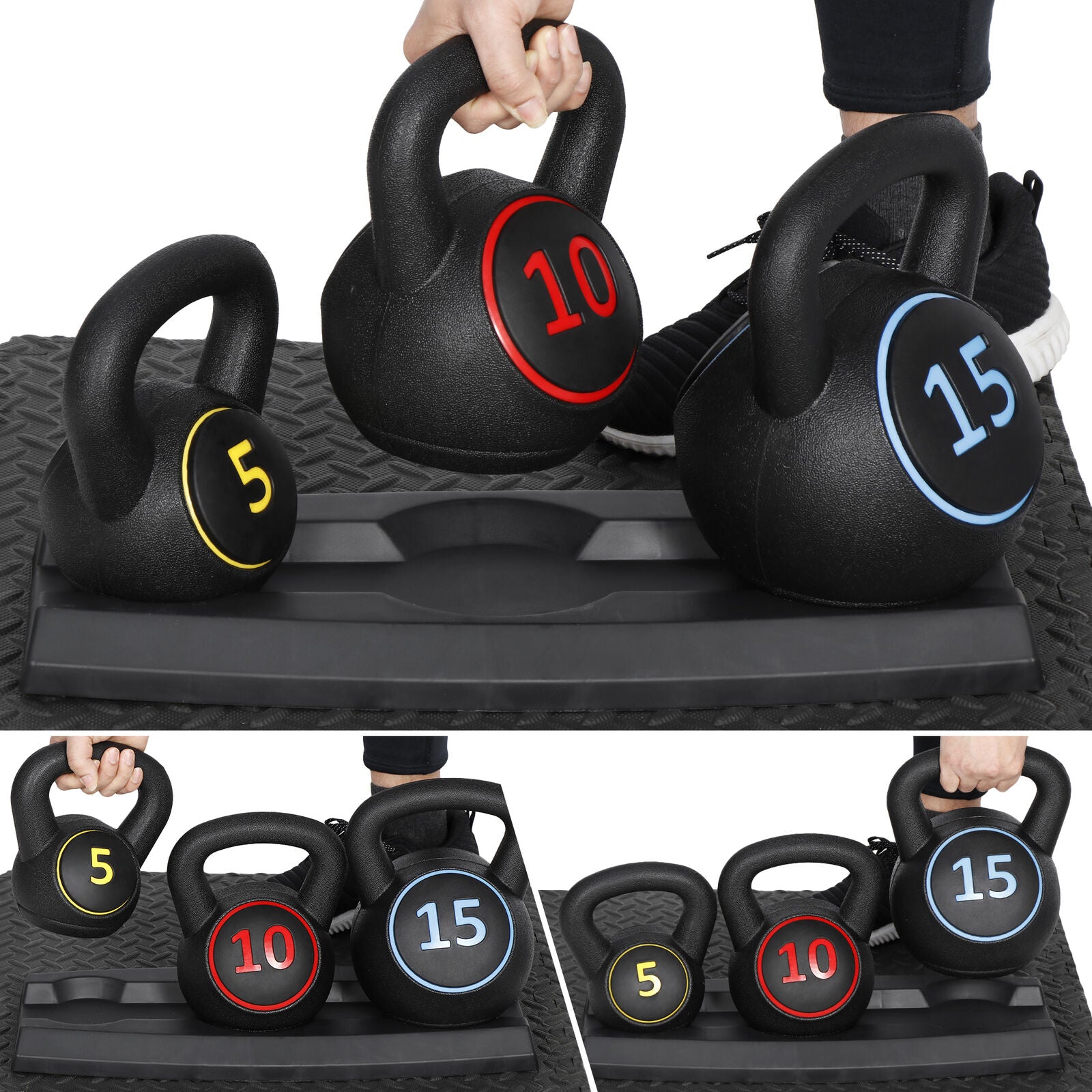 Transform Your Home Gym with Our Versatile 3-Piece Kettlebell Set – 5Lb, 10Lb, 15Lb with Convenient Storage Rack